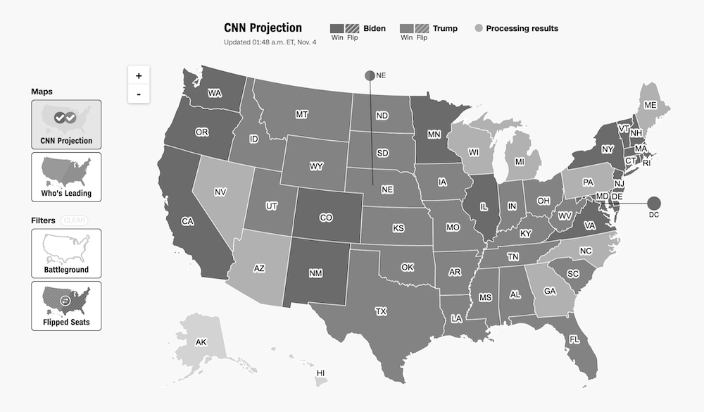 CNNの選挙速報の結果地図