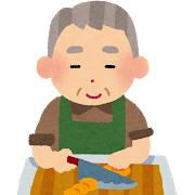 お爺さんがキッチンで料理をしているイラスト