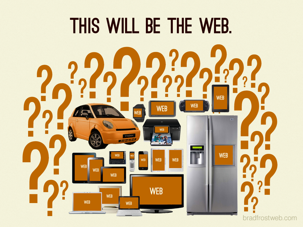 This will be the Web. 様々な大きなディスプレイ、ラップトップ、タブレット、スマートフォン、携帯電話、冷蔵庫のディスプレイ、ゲーム機、プリンタ、時計、自動車。そして周りに多くの？